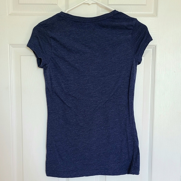 SO Vintage Y2K Navy Blue Fitted Short Sleeve T-Shirt With Cap Sleeves For Women - Picture 3 of 7